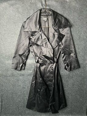 bebe BLACK BELTED LONG LIGHTWEIGHT TRENCH COAT WOMEN'S SIZE XS 3/4 SLEEVE